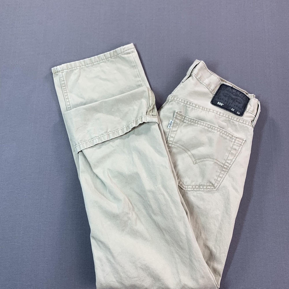 Levis 559 Jeans Men 32x34 (32x32) Beige Denim Relaxed Straight Leg Casual Work